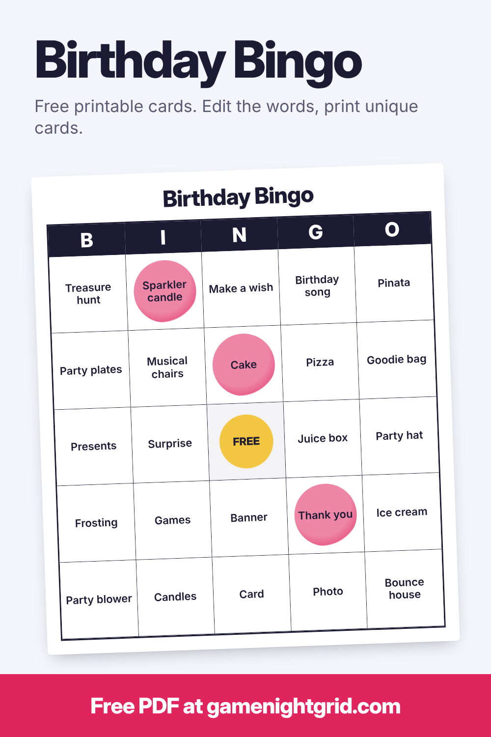 Birthday Bingo: free printable bingo cards