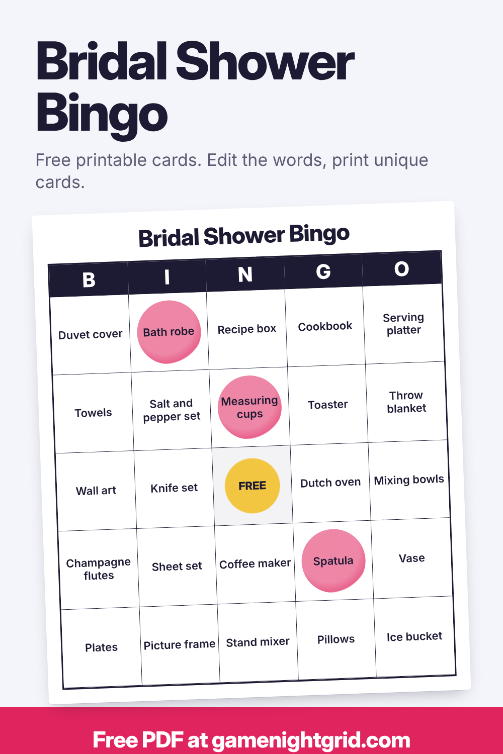 Bridal Shower Bingo: free printable bingo cards