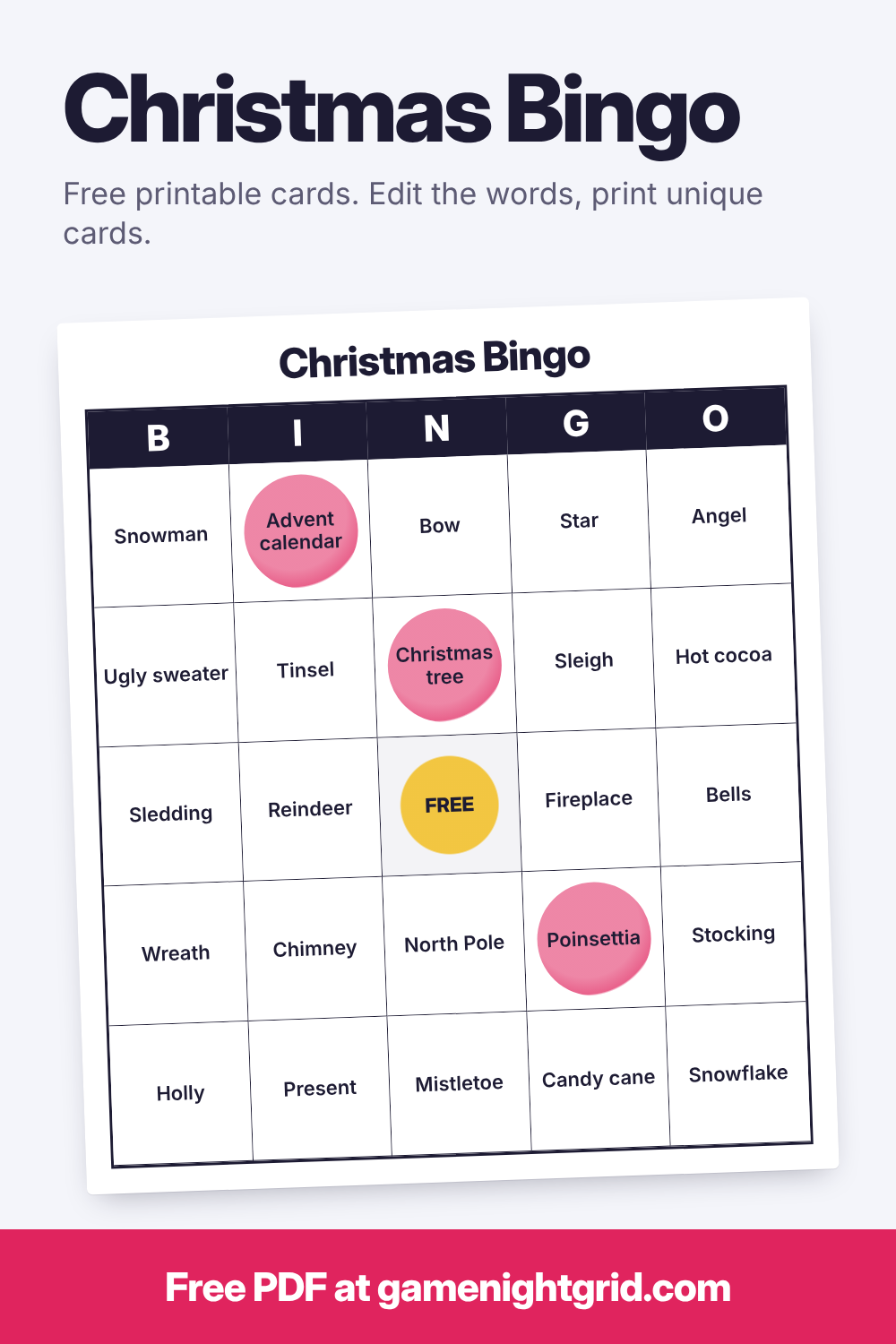 Christmas Bingo: free printable bingo cards