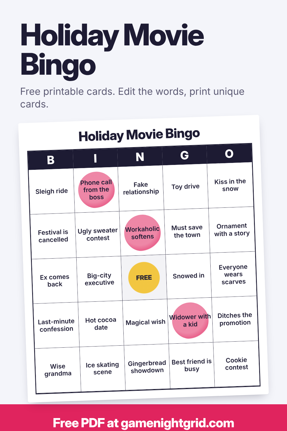 Holiday Movie Bingo: free printable bingo cards