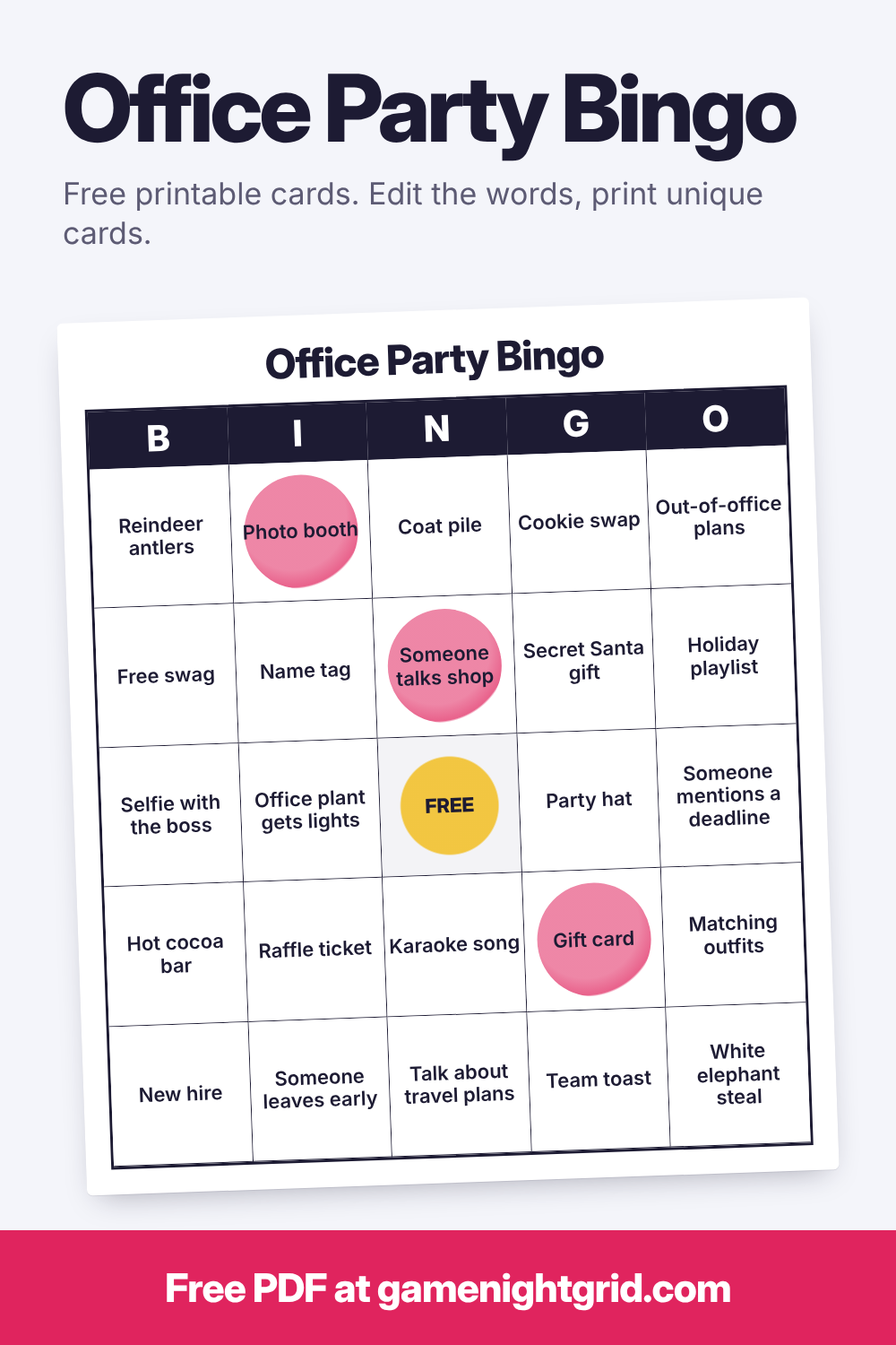 Office Party Bingo: free printable bingo cards