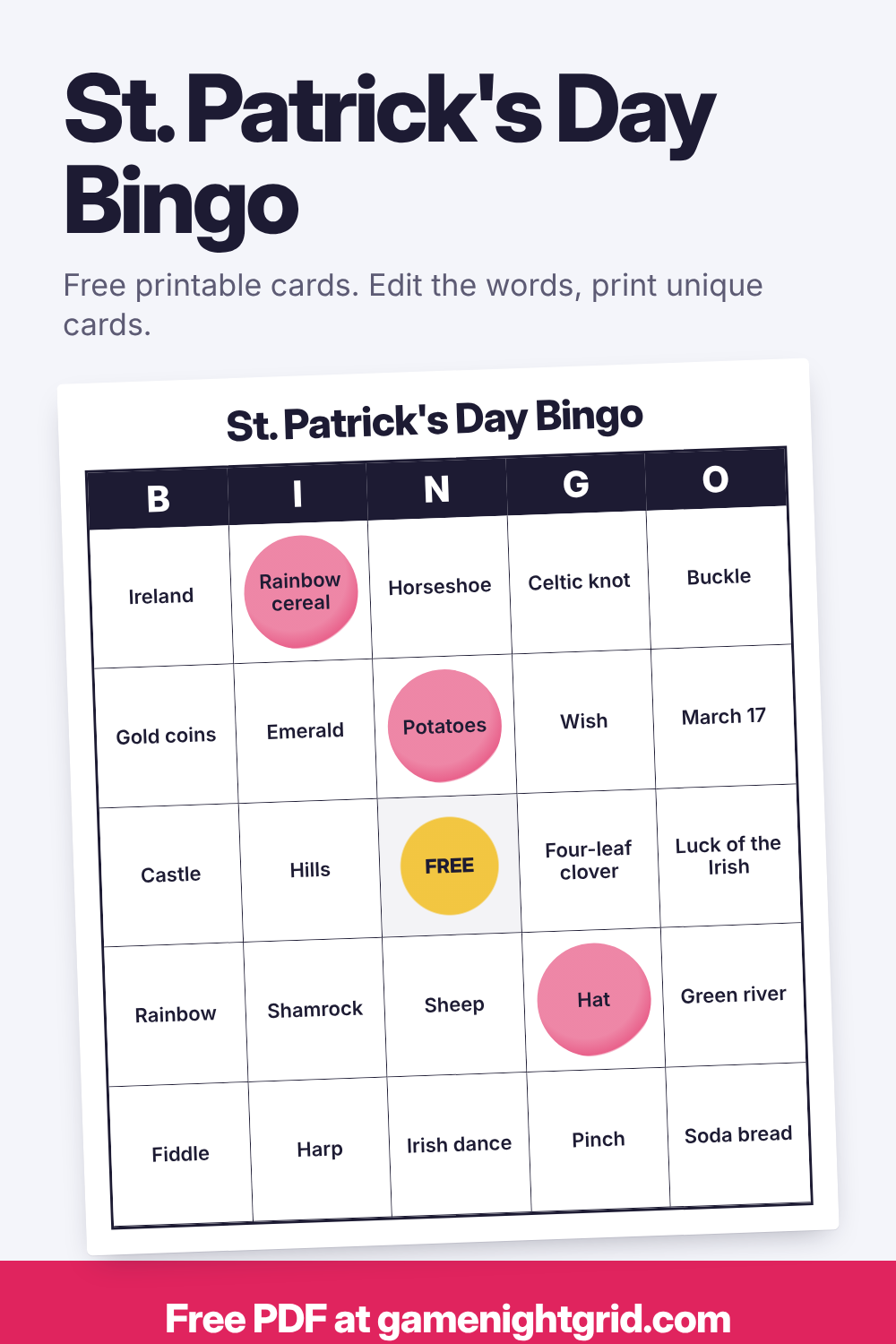 St. Patrick's Day Bingo: free printable bingo cards