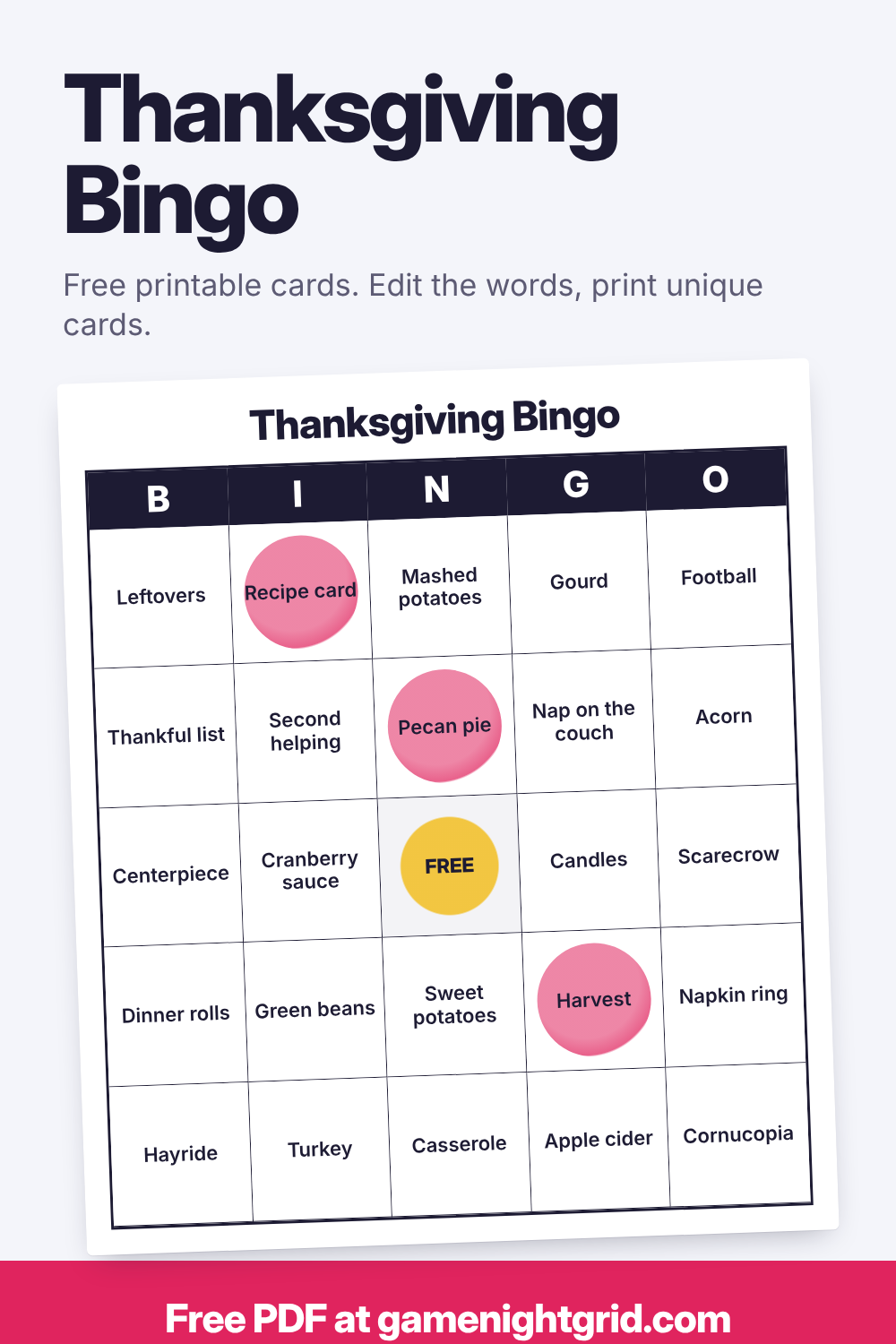 Thanksgiving Bingo: free printable bingo cards