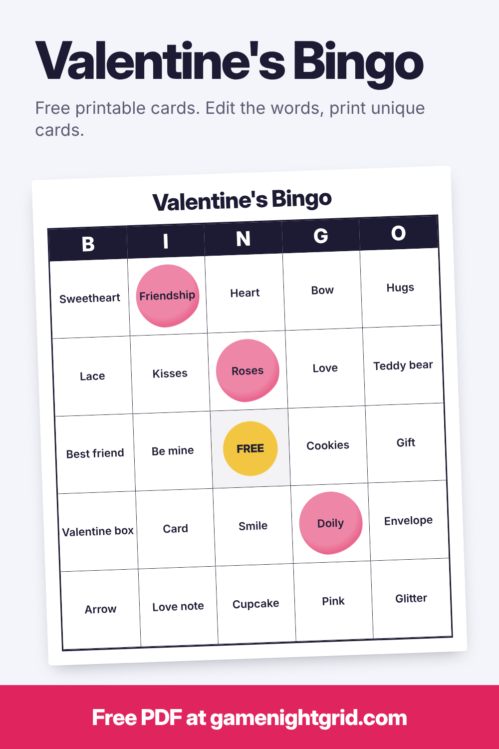 Valentine's Bingo: free printable bingo cards
